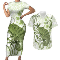 Green And White Hawaii Chameleon Couples Matching Short Sleeve Bodycon Dress and Hawaiian Shirt Plumeria Polynesian Tribal Art LT14 Lime Green - Polynesian Pride