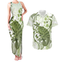 Green And White Hawaii Chameleon Couples Matching Tank Maxi Dress and Hawaiian Shirt Plumeria Polynesian Tribal Art LT14 Lime Green - Polynesian Pride