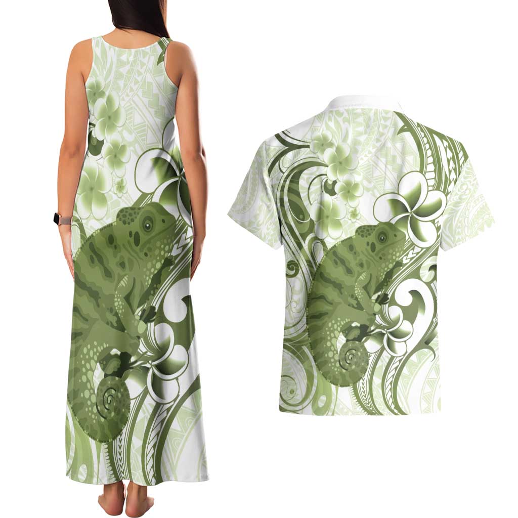 Green And White Hawaii Chameleon Couples Matching Tank Maxi Dress and Hawaiian Shirt Plumeria Polynesian Tribal Art LT14 - Polynesian Pride