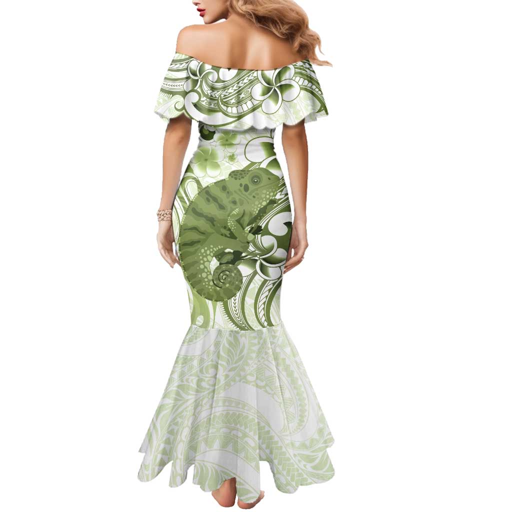 Green And White Hawaii Chameleon Family Matching Mermaid Dress and Hawaiian Shirt Plumeria Polynesian Tribal Art LT14 - Polynesian Pride