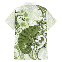 Green And White Hawaii Chameleon Family Matching Off The Shoulder Long Sleeve Dress and Hawaiian Shirt Plumeria Polynesian Tribal Art LT14 - Polynesian Pride