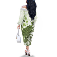 Green And White Hawaii Chameleon Family Matching Off The Shoulder Long Sleeve Dress and Hawaiian Shirt Plumeria Polynesian Tribal Art LT14 - Polynesian Pride