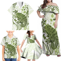 Green And White Hawaii Chameleon Family Matching Off Shoulder Maxi Dress and Hawaiian Shirt Plumeria Polynesian Tribal Art LT14 - Polynesian Pride