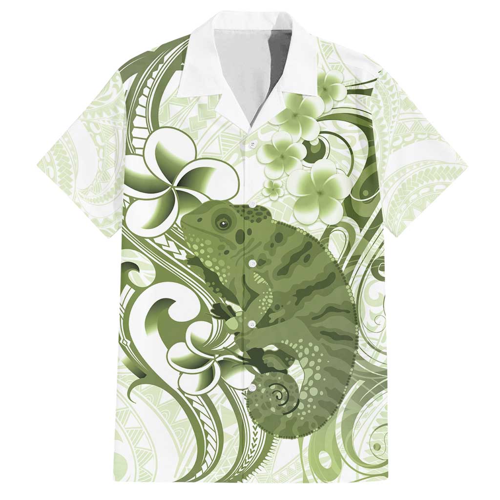 Green And White Hawaii Chameleon Family Matching Off Shoulder Maxi Dress and Hawaiian Shirt Plumeria Polynesian Tribal Art LT14 Dad's Shirt - Short Sleeve Lime Green - Polynesian Pride