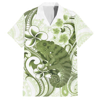Green And White Hawaii Chameleon Family Matching Off Shoulder Maxi Dress and Hawaiian Shirt Plumeria Polynesian Tribal Art LT14 Dad's Shirt - Short Sleeve Lime Green - Polynesian Pride