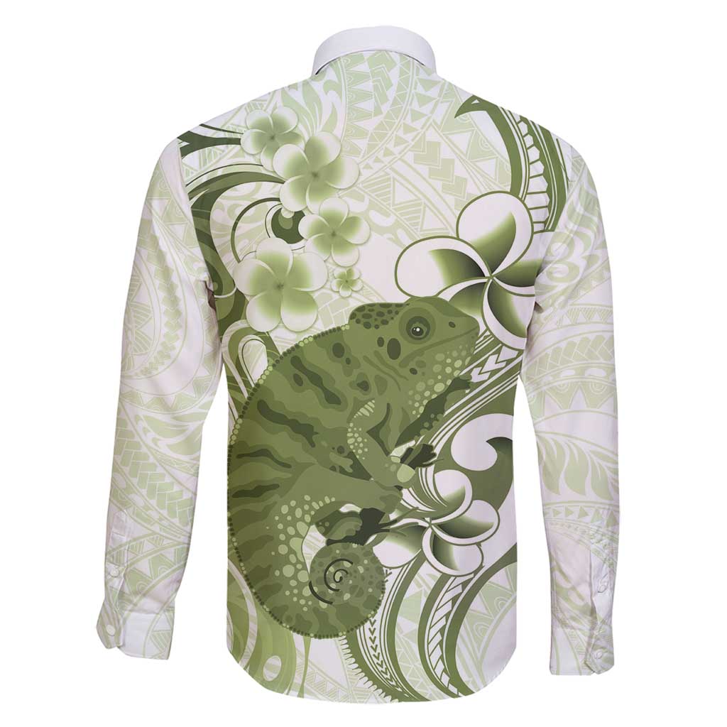 Green And White Hawaii Chameleon Family Matching Off Shoulder Maxi Dress and Hawaiian Shirt Plumeria Polynesian Tribal Art LT14 - Polynesian Pride