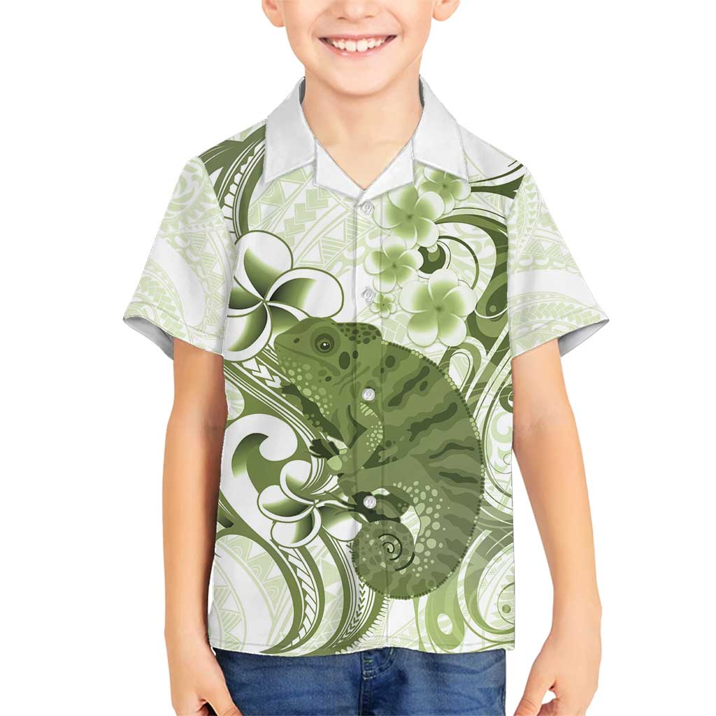 Green And White Hawaii Chameleon Family Matching Off Shoulder Maxi Dress and Hawaiian Shirt Plumeria Polynesian Tribal Art LT14 Son's Shirt Lime Green - Polynesian Pride