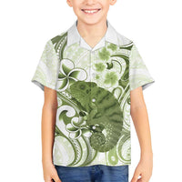 Green And White Hawaii Chameleon Family Matching Off Shoulder Maxi Dress and Hawaiian Shirt Plumeria Polynesian Tribal Art LT14 Son's Shirt Lime Green - Polynesian Pride