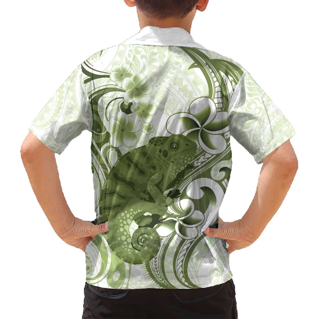 Green And White Hawaii Chameleon Family Matching Off Shoulder Short Dress and Hawaiian Shirt Plumeria Polynesian Tribal Art LT14 - Polynesian Pride
