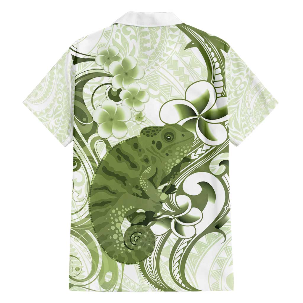 Green And White Hawaii Chameleon Family Matching Puletasi and Hawaiian Shirt Plumeria Polynesian Tribal Art LT14 - Polynesian Pride