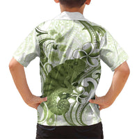Green And White Hawaii Chameleon Family Matching Short Sleeve Bodycon Dress and Hawaiian Shirt Plumeria Polynesian Tribal Art LT14 - Polynesian Pride