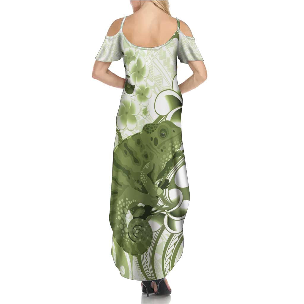 Green And White Hawaii Chameleon Family Matching Summer Maxi Dress and Hawaiian Shirt Plumeria Polynesian Tribal Art LT14 - Polynesian Pride