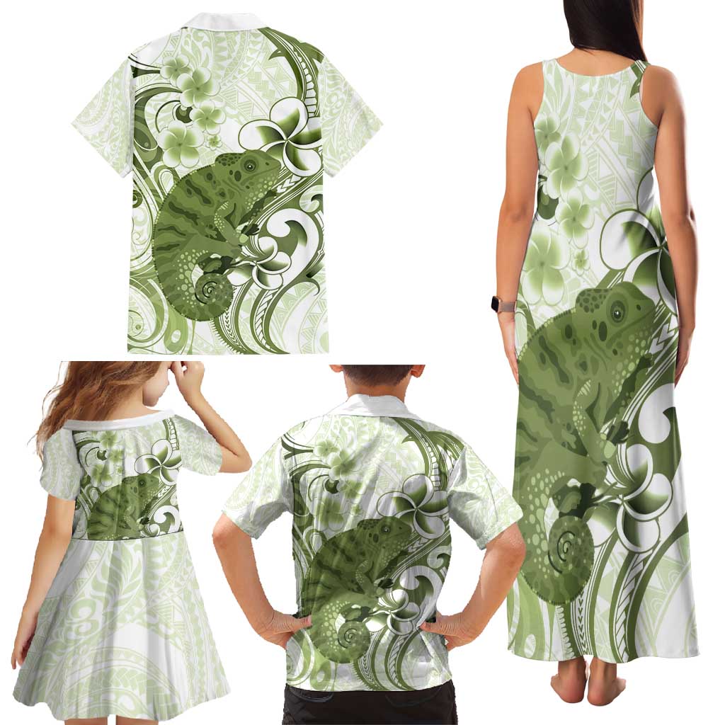 Green And White Hawaii Chameleon Family Matching Tank Maxi Dress and Hawaiian Shirt Plumeria Polynesian Tribal Art LT14 - Polynesian Pride