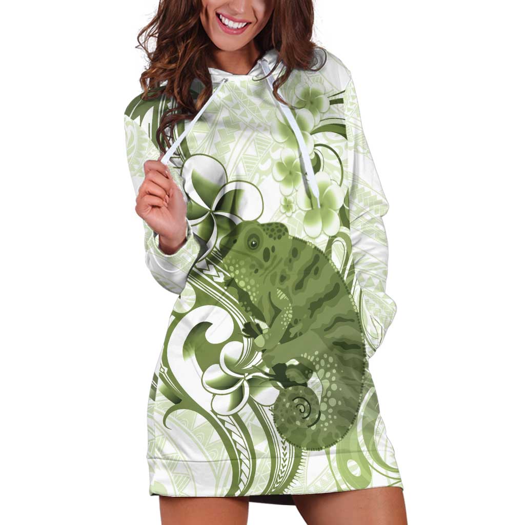 Green And White Hawaii Chameleon Hoodie Dress Plumeria Polynesian Tribal Art LT14 Lime Green - Polynesian Pride