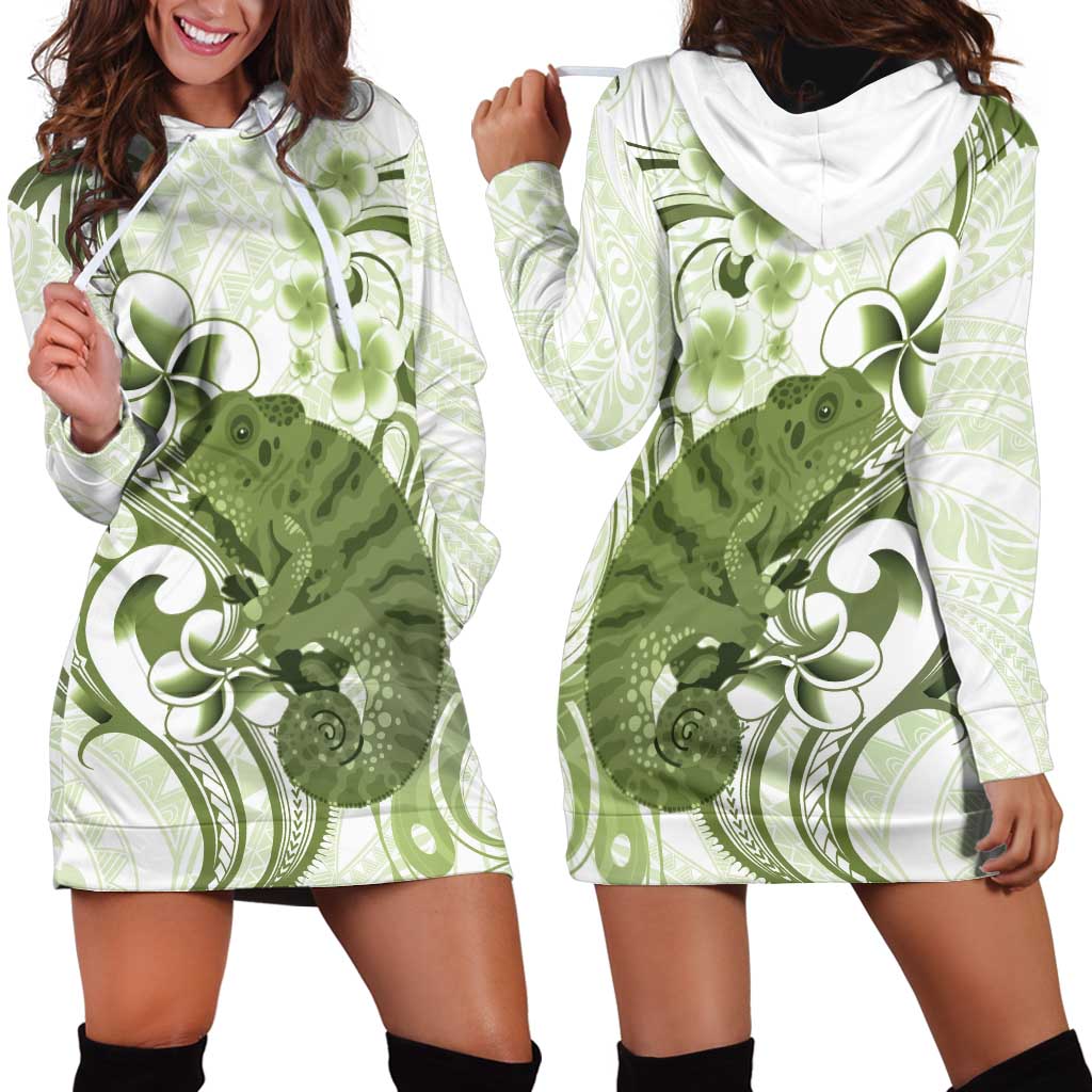 Green And White Hawaii Chameleon Hoodie Dress Plumeria Polynesian Tribal Art LT14 - Polynesian Pride
