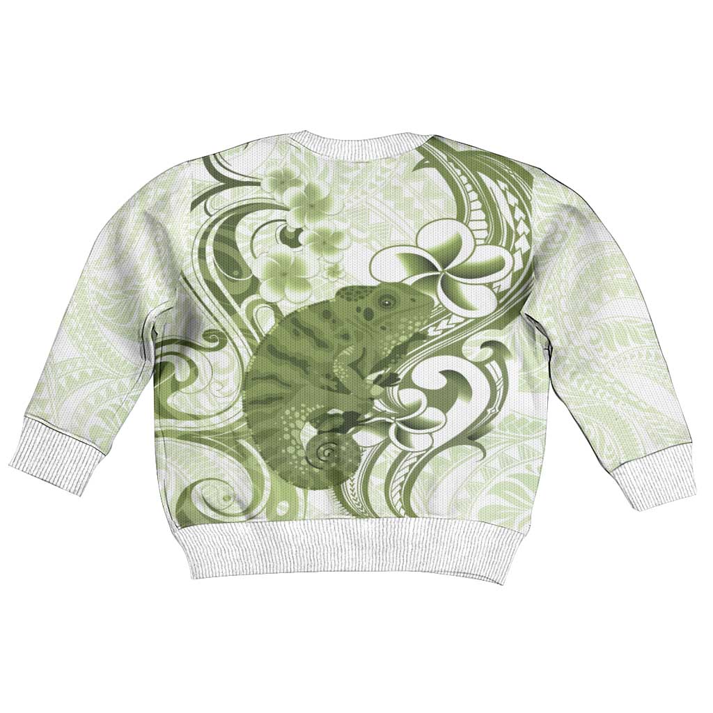 Green And White Hawaii Chameleon Kid Ugly Christmas Sweater Plumeria Polynesian Tribal Art LT14 - Polynesian Pride