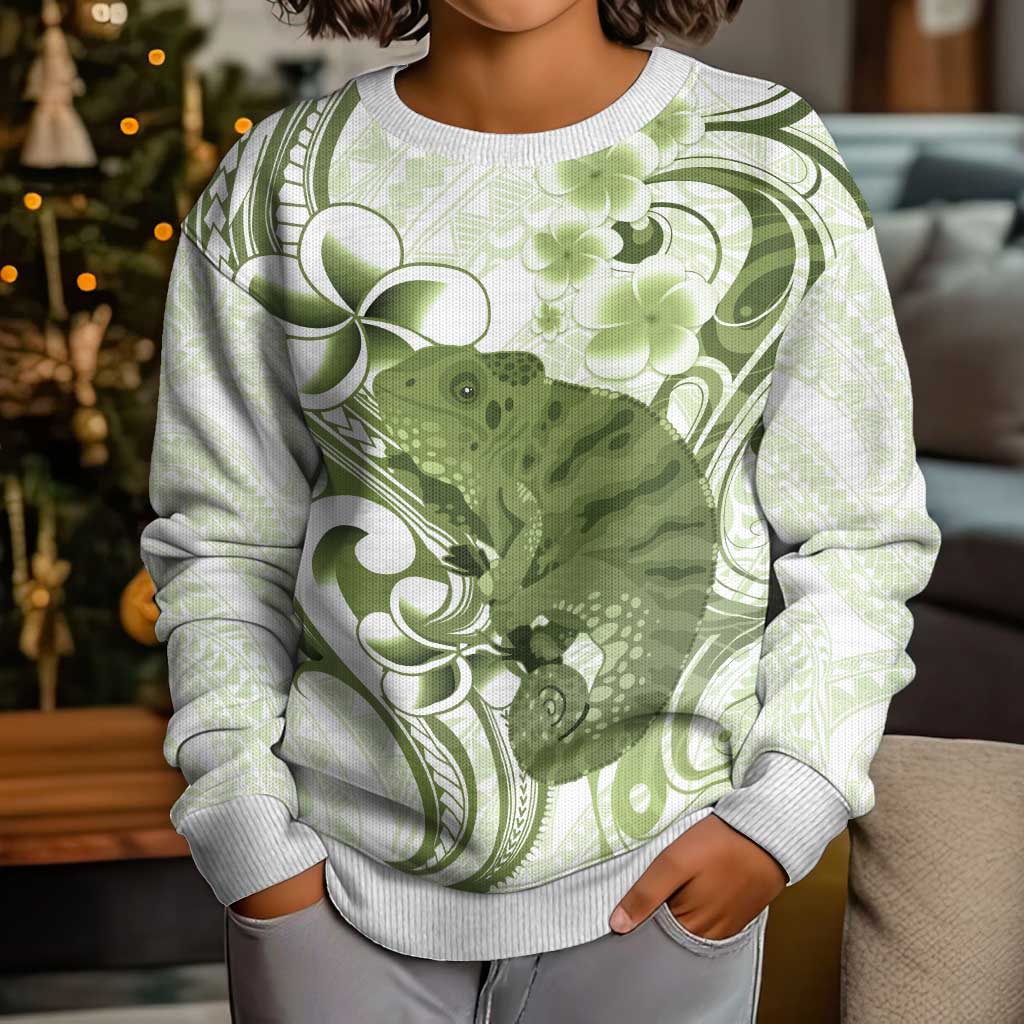 Green And White Hawaii Chameleon Kid Ugly Christmas Sweater Plumeria Polynesian Tribal Art LT14 - Polynesian Pride