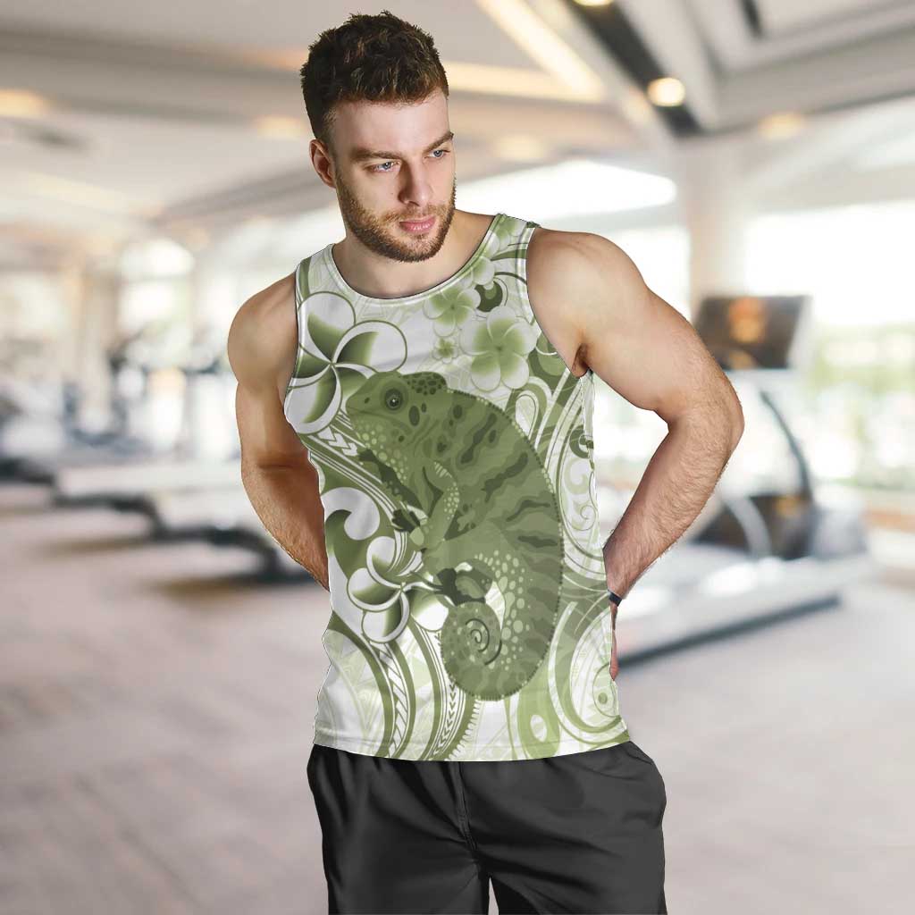 Green And White Hawaii Chameleon Men Tank Top Plumeria Polynesian Tribal Art LT14 Lime Green - Polynesian Pride