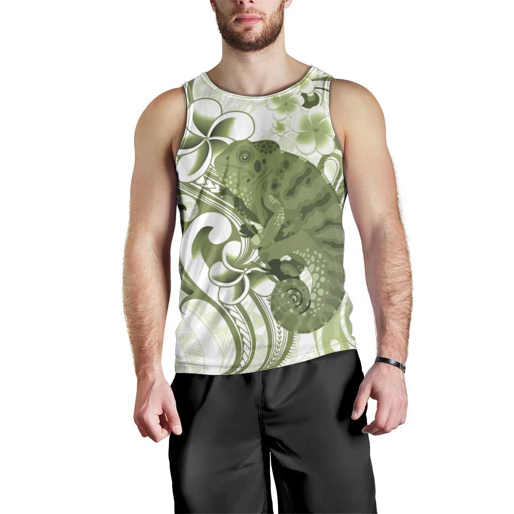 Green And White Hawaii Chameleon Men Tank Top Plumeria Polynesian Tribal Art LT14 - Polynesian Pride