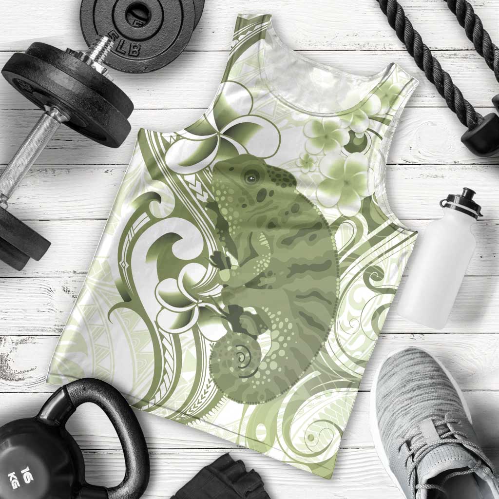 Green And White Hawaii Chameleon Men Tank Top Plumeria Polynesian Tribal Art LT14 - Polynesian Pride