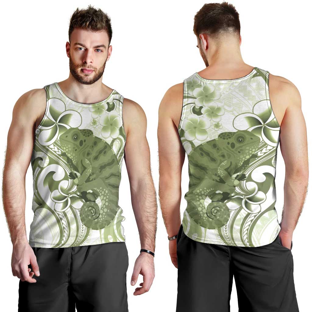 Green And White Hawaii Chameleon Men Tank Top Plumeria Polynesian Tribal Art LT14 - Polynesian Pride