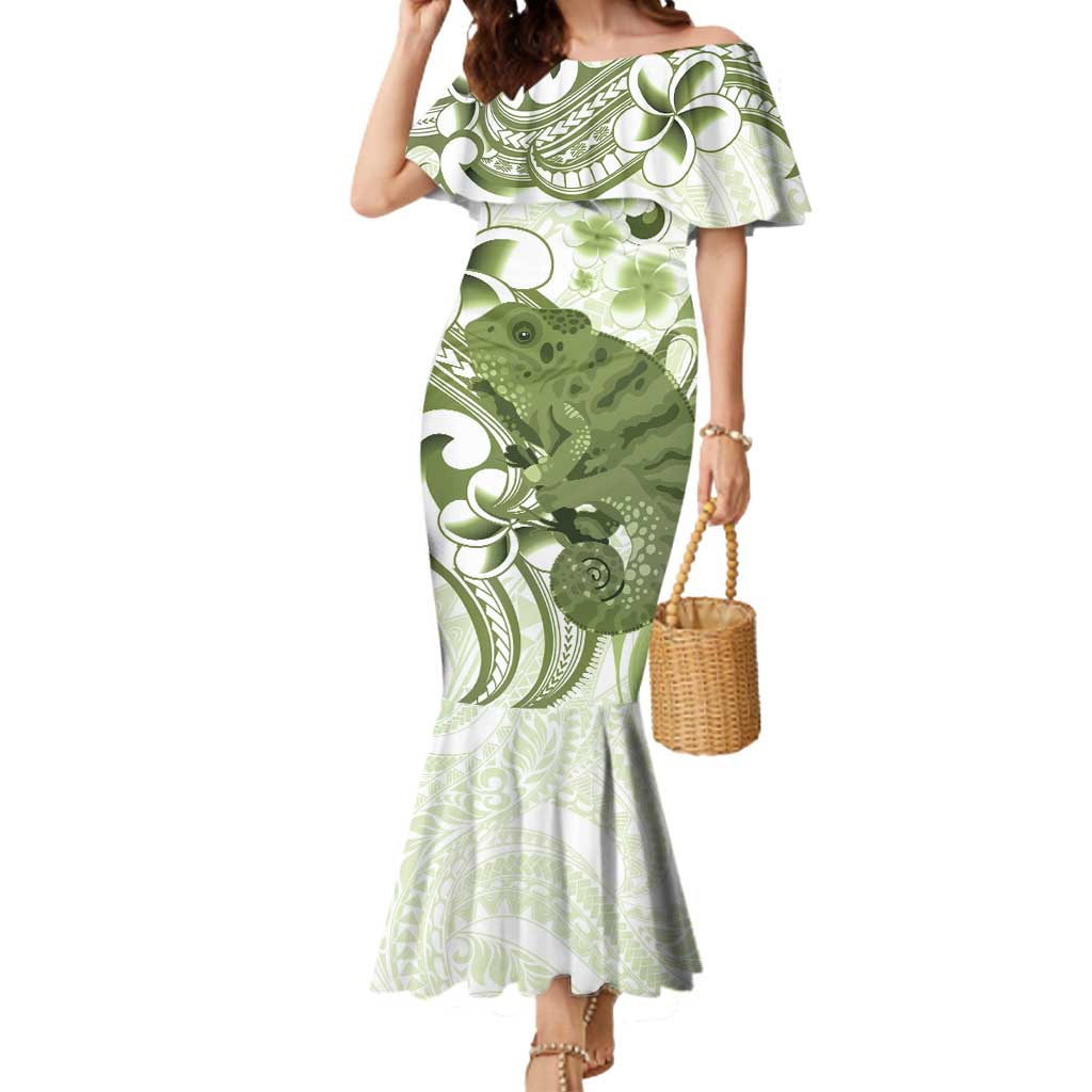 Green And White Hawaii Chameleon Mermaid Dress Plumeria Polynesian Tribal Art LT14 Women Lime Green - Polynesian Pride