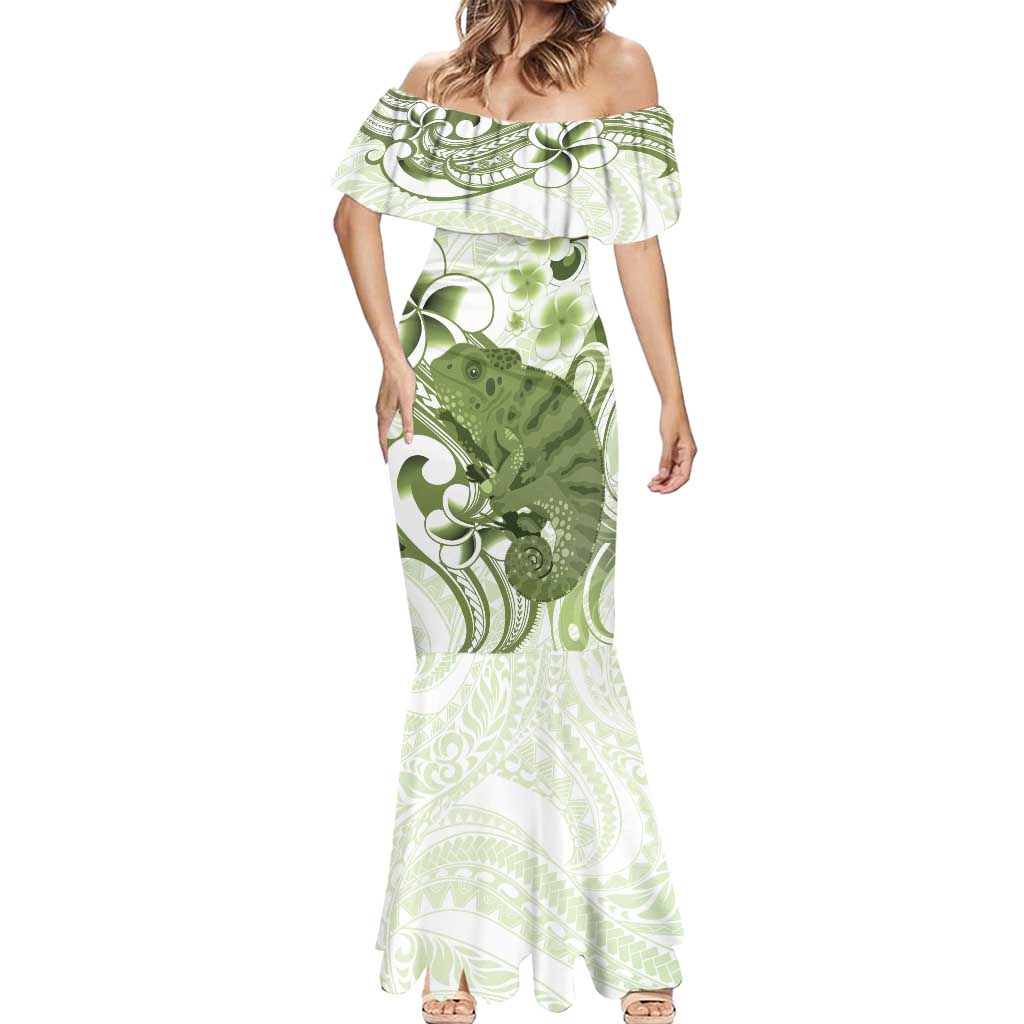 Green And White Hawaii Chameleon Mermaid Dress Plumeria Polynesian Tribal Art LT14 - Polynesian Pride