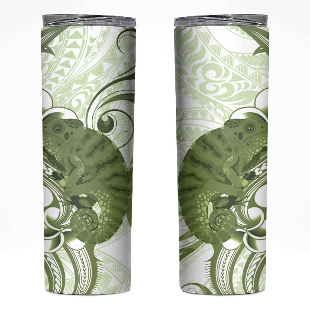 Green And White Hawaii Chameleon Skinny Tumbler Plumeria Polynesian Tribal Art LT14 Lime Green - Polynesian Pride