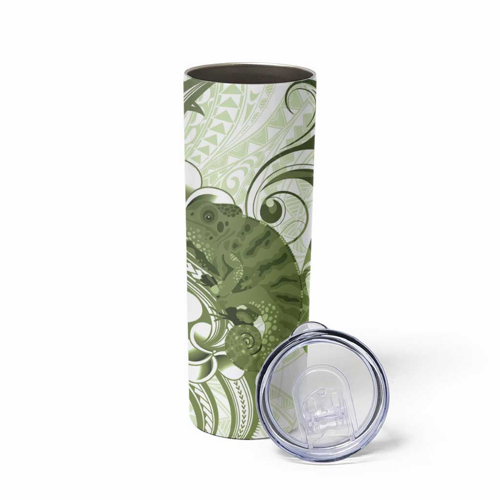 Green And White Hawaii Chameleon Skinny Tumbler Plumeria Polynesian Tribal Art LT14 - Polynesian Pride