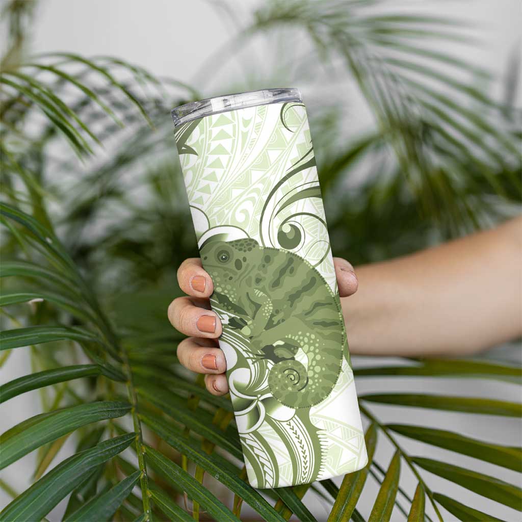 Green And White Hawaii Chameleon Skinny Tumbler Plumeria Polynesian Tribal Art LT14 - Polynesian Pride