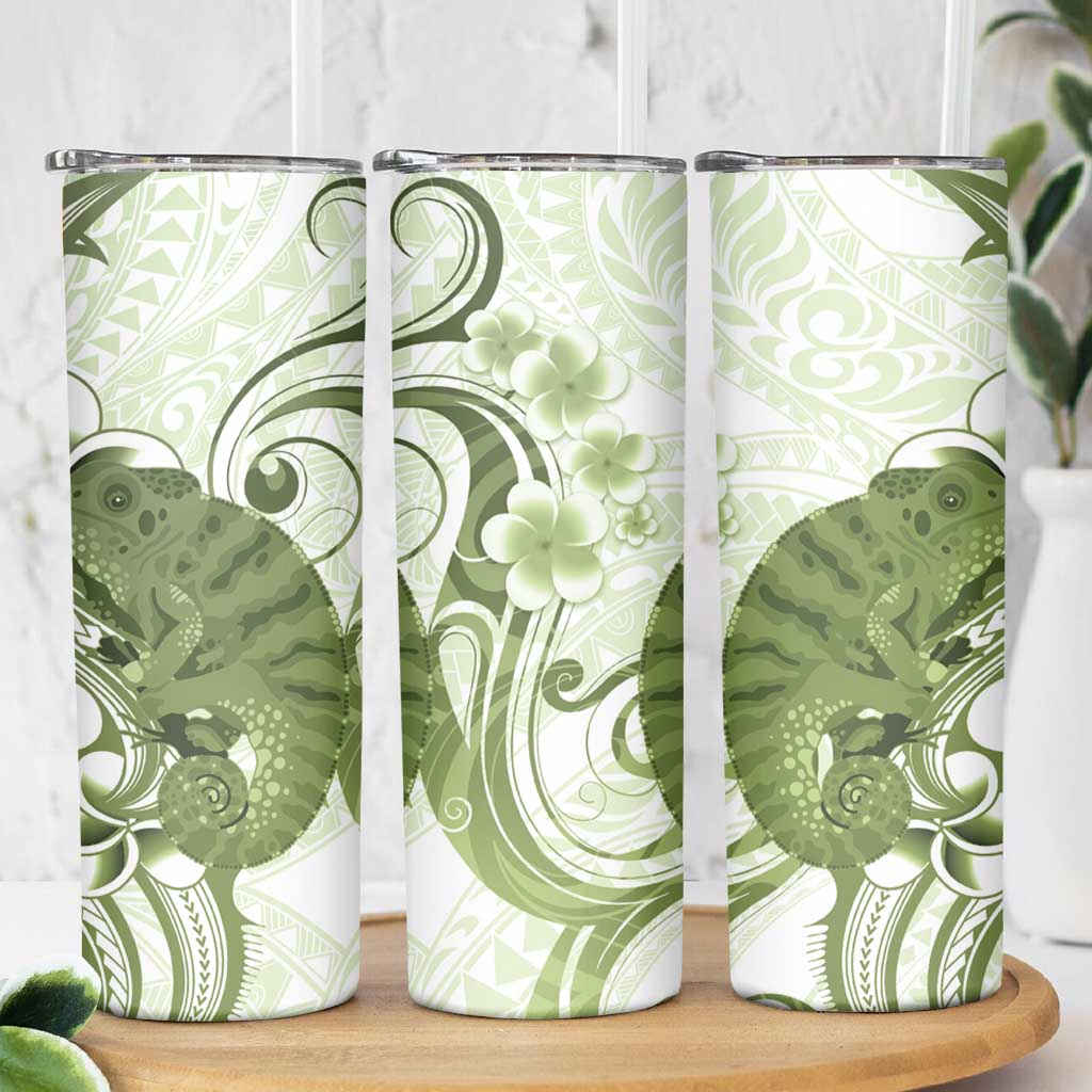 Green And White Hawaii Chameleon Skinny Tumbler Plumeria Polynesian Tribal Art LT14 - Polynesian Pride