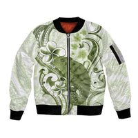 Green And White Hawaii Chameleon Sleeve Zip Bomber Jacket Plumeria Polynesian Tribal Art LT14 Unisex Lime Green - Polynesian Pride