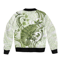 Green And White Hawaii Chameleon Sleeve Zip Bomber Jacket Plumeria Polynesian Tribal Art LT14 - Polynesian Pride