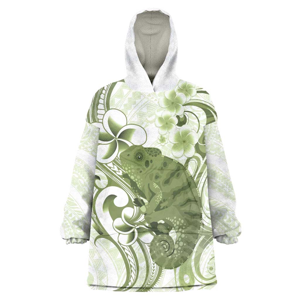 Green And White Hawaii Chameleon Wearable Blanket Hoodie Plumeria Polynesian Tribal Art LT14 One Size Lime Green - Polynesian Pride