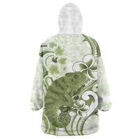Green And White Hawaii Chameleon Wearable Blanket Hoodie Plumeria Polynesian Tribal Art LT14 - Polynesian Pride