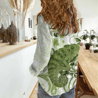 Green And White Hawaii Chameleon Women Casual Shirt Plumeria Polynesian Tribal Art LT14 - Polynesian Pride