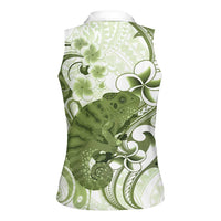 Green And White Hawaii Chameleon Women Sleeveless Polo Shirt Plumeria Polynesian Tribal Art LT14 - Polynesian Pride