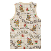 Beige Palaka Hawaii Mele Kalikimaka Basketball Jersey Ohia Lehua Shell Leis Funny Gingerbread Santa LT14 - Polynesian Pride
