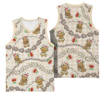 Beige Palaka Hawaii Mele Kalikimaka Basketball Jersey Ohia Lehua Shell Leis Funny Gingerbread Santa LT14 - Polynesian Pride