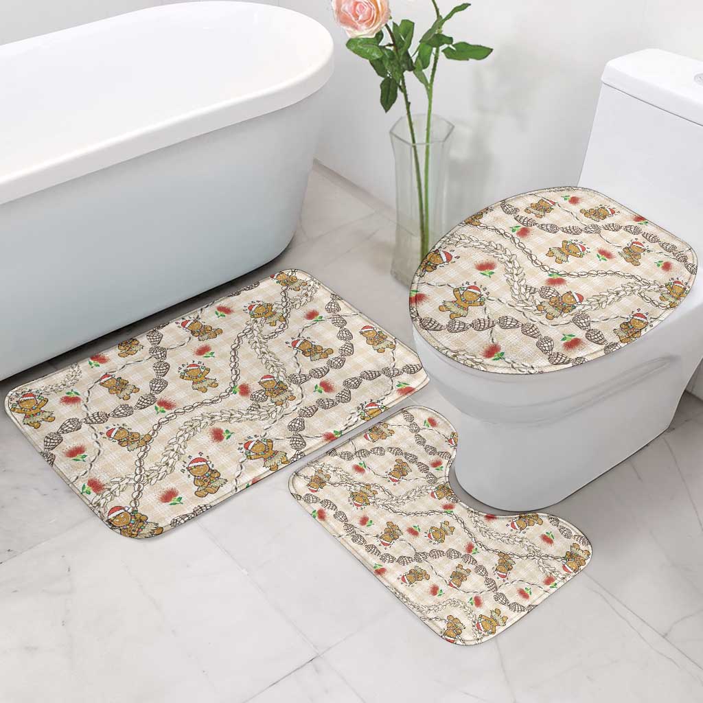 Beige Palaka Hawaii Mele Kalikimaka Bathroom Set Ohia Lehua Shell Leis Funny Gingerbread Santa - Polynesian Pride