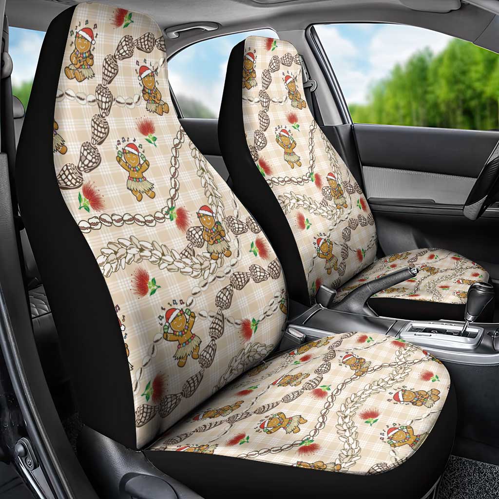 Beige Palaka Hawaii Mele Kalikimaka Car Seat Cover Ohia Lehua Shell Leis Funny Gingerbread Santa LT14 - Polynesian Pride