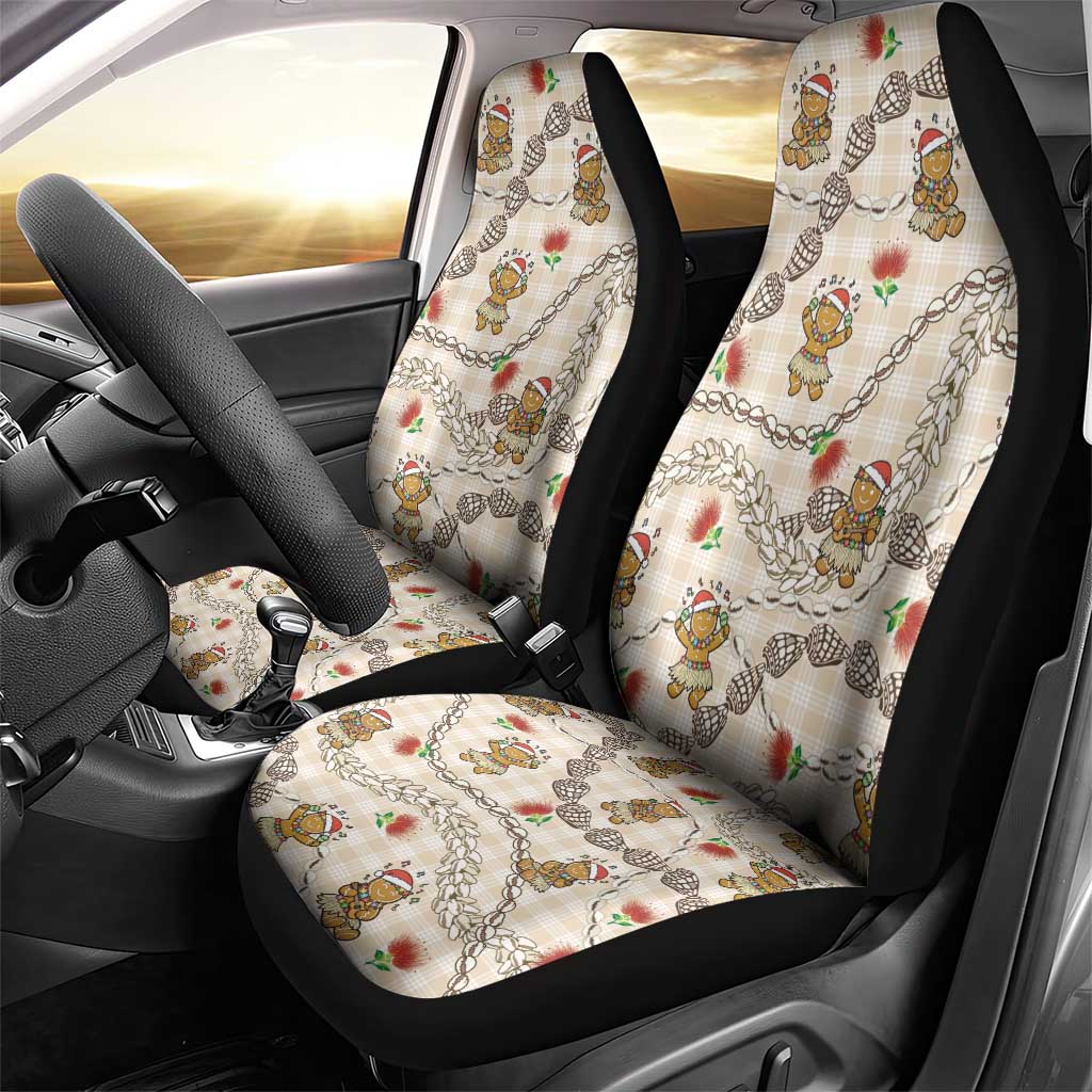 Beige Palaka Hawaii Mele Kalikimaka Car Seat Cover Ohia Lehua Shell Leis Funny Gingerbread Santa LT14 - Polynesian Pride