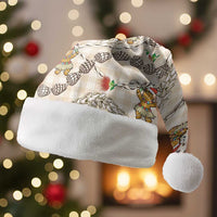 Beige Palaka Hawaii Mele Kalikimaka Christmas Santa Hat Ohia Lehua Shell Leis Funny Gingerbread Santa LT14 Without Fur Beige - Polynesian Pride