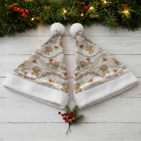 Beige Palaka Hawaii Mele Kalikimaka Christmas Santa Hat Ohia Lehua Shell Leis Funny Gingerbread Santa LT14 - Polynesian Pride