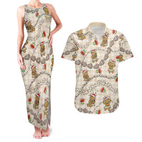 Beige Palaka Hawaii Mele Kalikimaka Couples Matching Tank Maxi Dress and Hawaiian Shirt Ohia Lehua Shell Leis Funny Gingerbread Santa LT14 Beige - Polynesian Pride