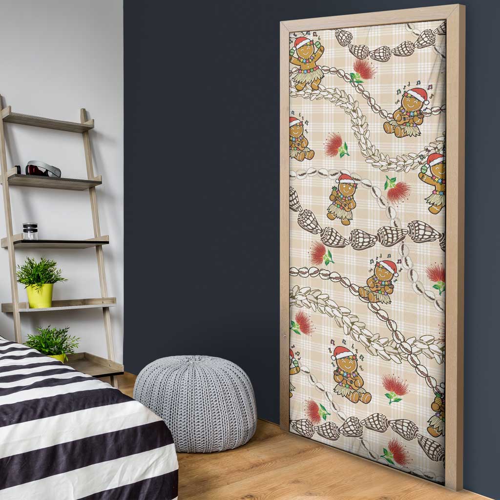 Beige Palaka Hawaii Mele Kalikimaka Door Cover Ohia Lehua Shell Leis Funny Gingerbread Santa LT14 - Polynesian Pride