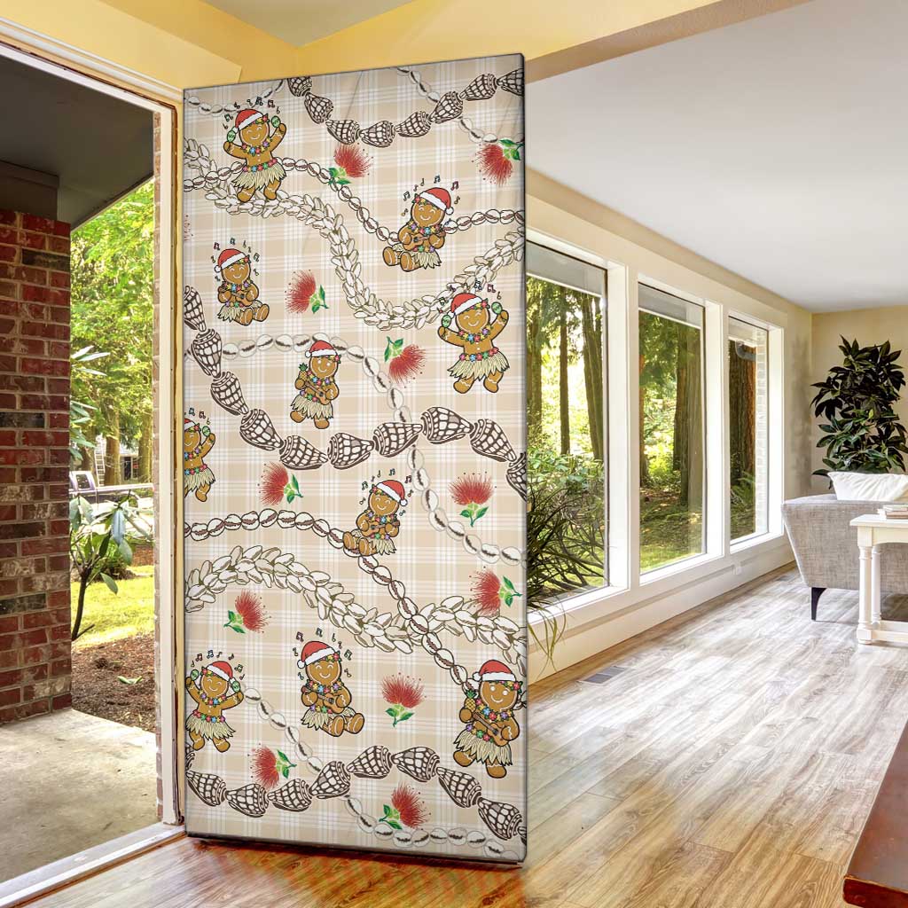 Beige Palaka Hawaii Mele Kalikimaka Door Cover Ohia Lehua Shell Leis Funny Gingerbread Santa LT14 - Polynesian Pride