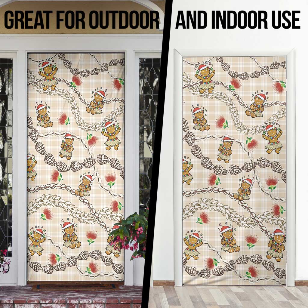 Beige Palaka Hawaii Mele Kalikimaka Door Cover Ohia Lehua Shell Leis Funny Gingerbread Santa LT14 - Polynesian Pride