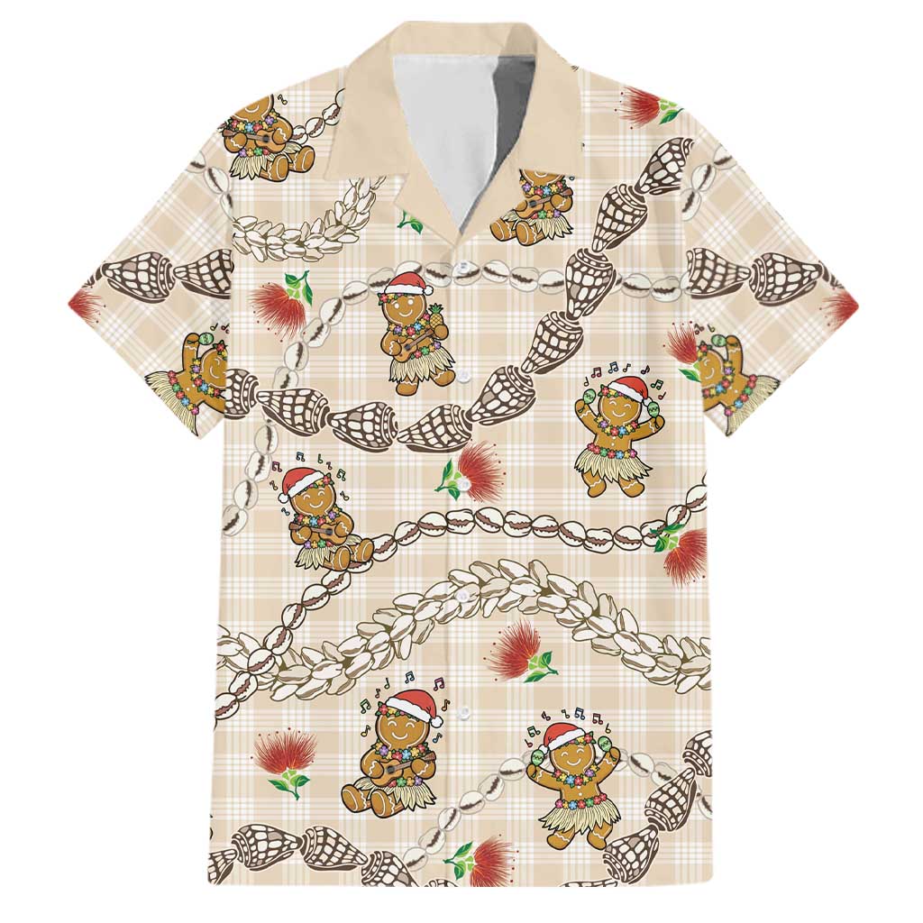 Beige Palaka Hawaii Mele Kalikimaka Family Matching Long Sleeve Bodycon Dress and Hawaiian Shirt Ohia Lehua Shell Leis Funny Gingerbread Santa LT14 Dad's Shirt - Short Sleeve Beige - Polynesian Pride
