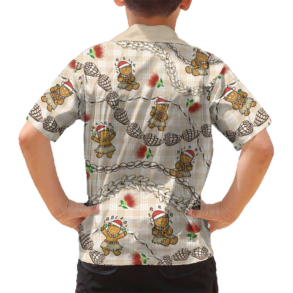 Beige Palaka Hawaii Mele Kalikimaka Family Matching Mermaid Dress and Hawaiian Shirt Ohia Lehua Shell Leis Funny Gingerbread Santa LT14 - Polynesian Pride